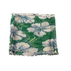 Free People Green Blue Hibiscus Floral Smocked Tube Top Mini Skirt Boho L/XL